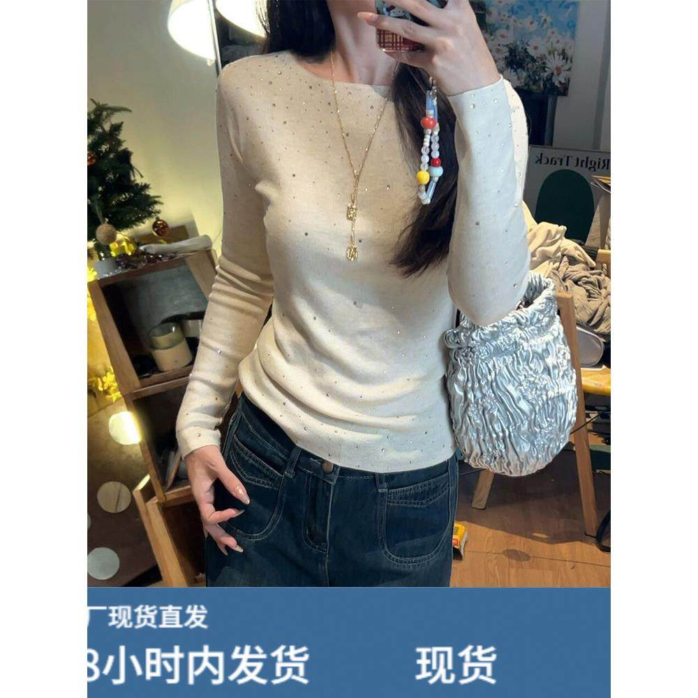 韩系白色烫钻针织打底衫女早秋修身显瘦毛衣气质内搭巨好看的上衣,孕妇装/孕产妇用品/营养,套装,淘宝优惠券,粉丝福利购,淘宝优惠卷