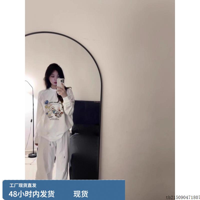 大码300斤原创韩系慵懒风HelloKitty白色简约长袖t恤女高级感上衣