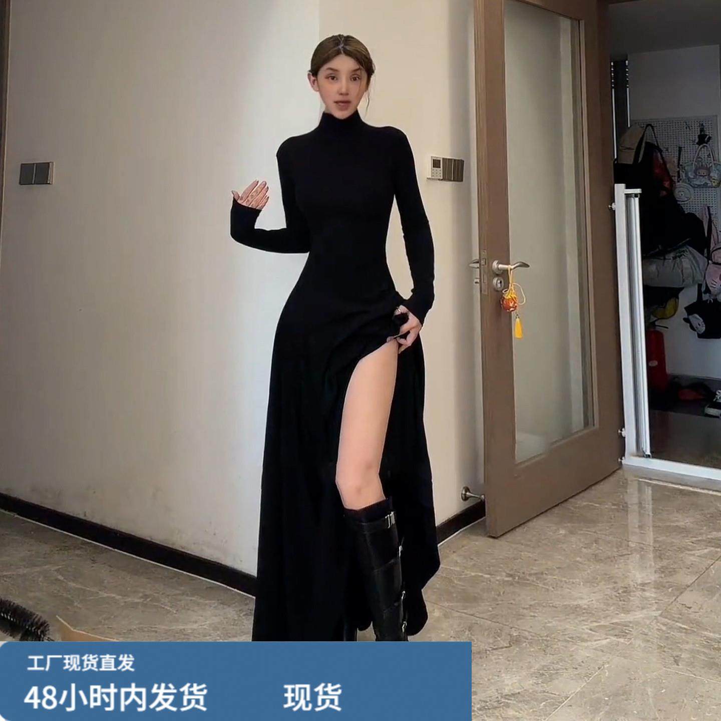 2025新款韩系高级感黑色半高领针织连衣裙子女秋冬季超好看的长裙,运动/瑜伽/健身/球迷用品,瑜伽短裙,淘宝优惠券,粉丝福利购,淘宝优惠卷