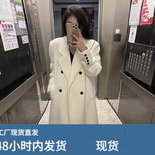 羽绒服内胆白色毛呢外套女款2025秋冬季新款西装加厚正肩呢子大衣