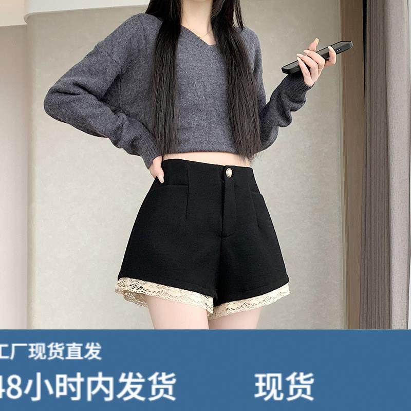 毛呢休闲阔腿短裤子女秋冬季2025新款蕾丝边修身显瘦百搭外穿靴裤,孕妇装/孕产妇用品/营养,套装,淘宝优惠券,粉丝福利购,淘宝优惠卷
