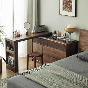 北美黑胡桃木斗柜梳妆台桌一体卧室床尾转角柜北欧实木樱桃木化妆