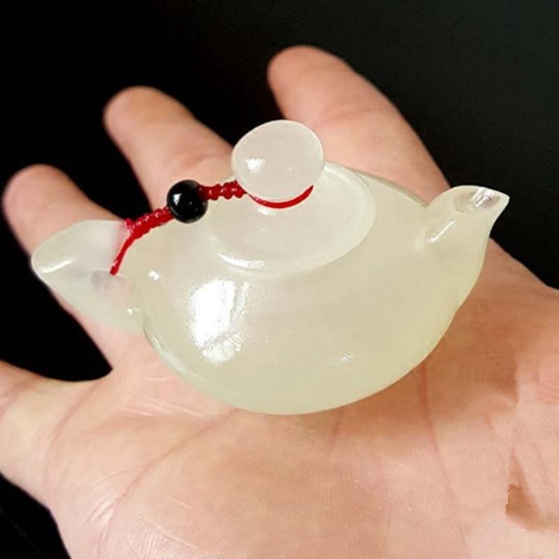 阿富汗冰种青白玉茶具酒具小酒壶摆件茶壶创意工艺品小摆件