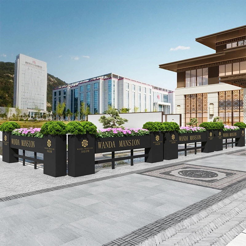 现代简约铁艺花箱户外步行街绿化装饰花箱咖啡厅室外创意花槽组合