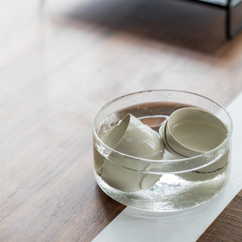 日式锤纹玻璃茶洗水洗大茶碗水盂茶渣桶杯洗笔洗沙拉碗新款