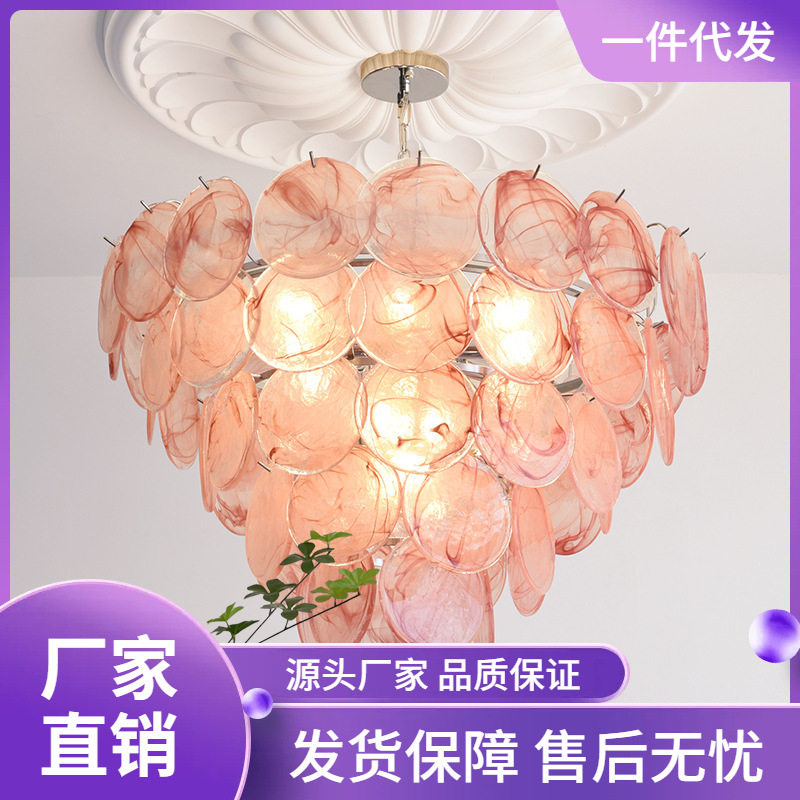 法式客厅灯设计师轻奢感玻璃灯奶油风吊灯中古复古卧室餐厅灯