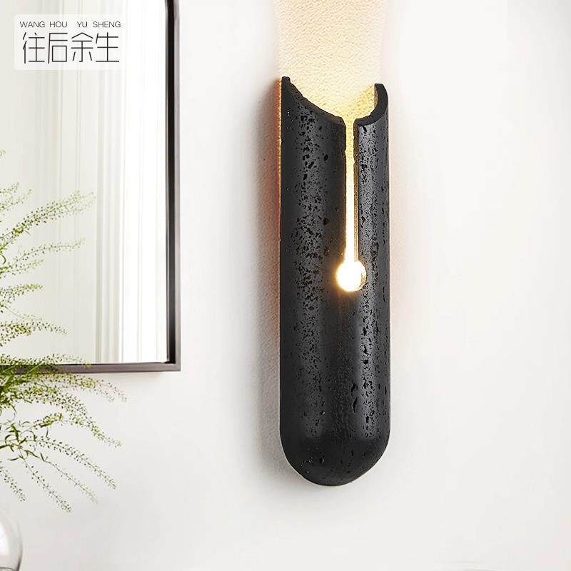 意式极简卧室床头壁灯黑洞石现代简约黑色创意客厅餐厅楼梯灯具