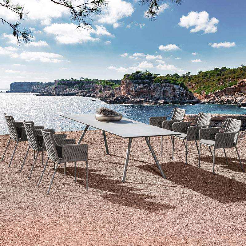 户外绳编椅子岩板餐桌椅藤编庭院塑铝露天阳台小花园休闲桌椅组合