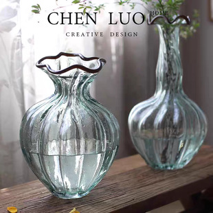 复古艺术大号落地玻璃花瓶客厅玄关水养花器轻奢高级感摆件