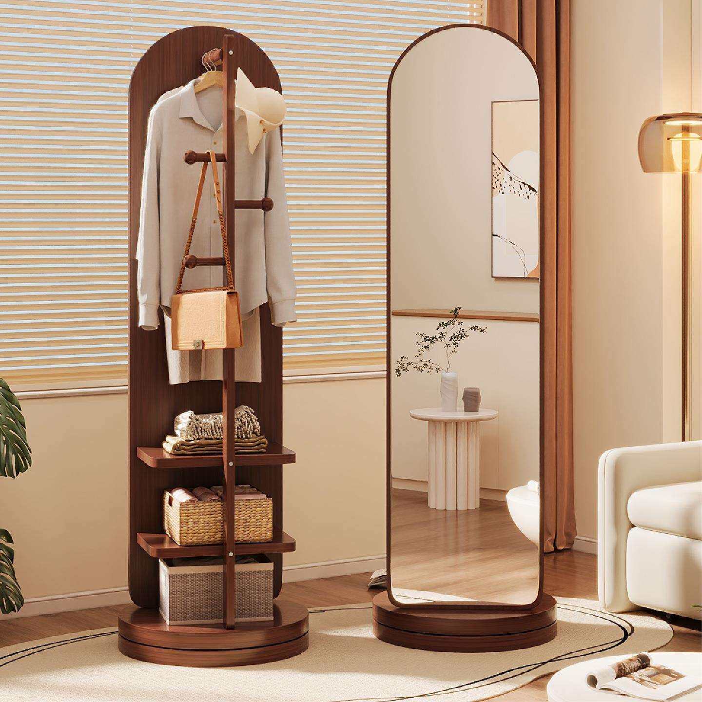 全身镜落地镜家用女生卧室可旋转移动试衣镜子挂衣帽架一体穿