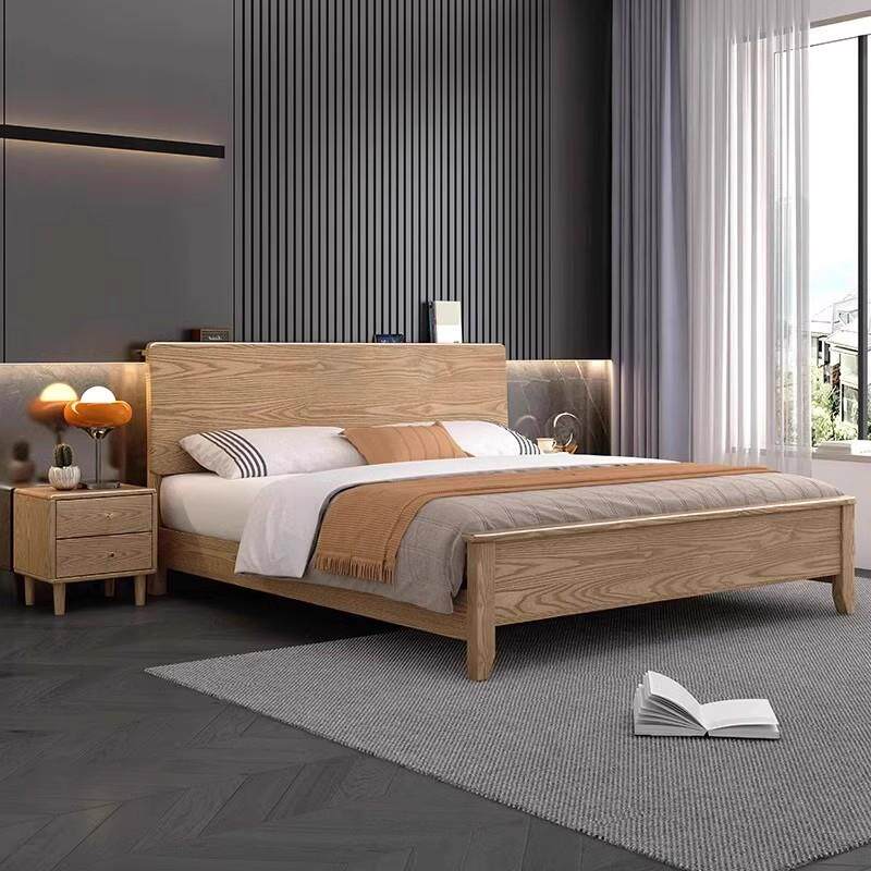 北欧全实木床1.51.8米双人床白腊木纹单板婚床原木家用卧室家具