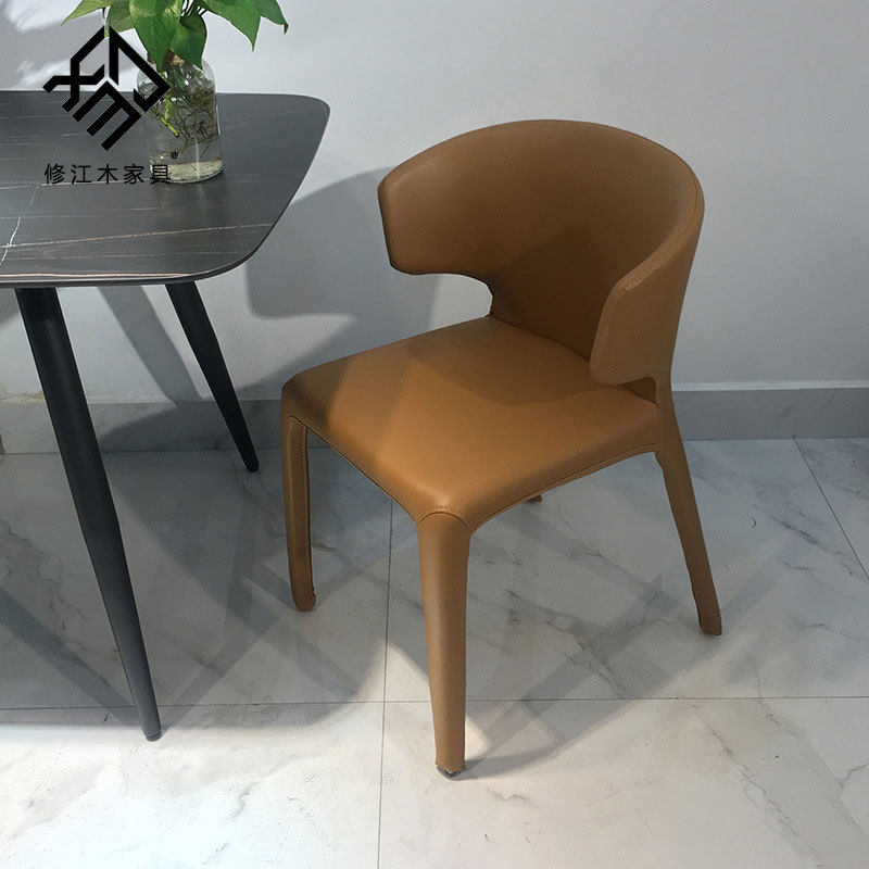 轻奢咖啡椅设计师餐椅现代简约家用书房椅子皮艺北欧会议室休闲椅