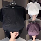 套头衫 国风新款 纯色高端T恤2025爆款 短袖 重工刺绣潮流半袖 夏新款