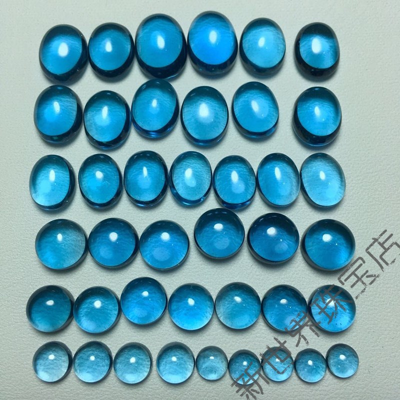 深邃伦敦蓝蛋面素面托帕石裸石戒面原石打磨支持私人订制椭圆圆形