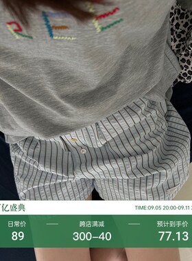 POXFFEE/日系高腰q竖条纹宽松阔腿裤夏季新款松紧腰时尚休闲短裤