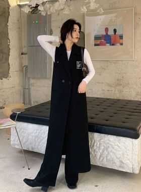 西服背心马甲女2024q超长宽松春秋复古坎肩无袖韩版气质新款外套