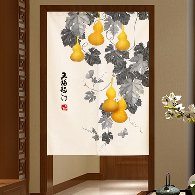 中式布艺门帘卧室隔断帘厨房布帘卫生间厕所遮挡帘免打孔挡风帘子