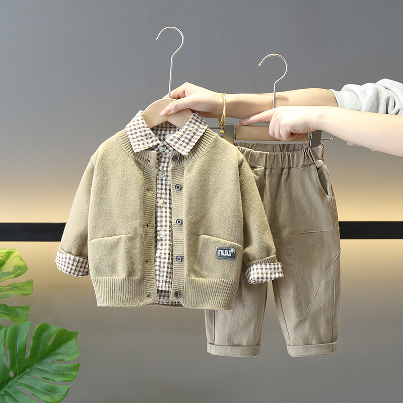 男童春装新款套装儿童宝宝春秋款童装男孩衣服帅气小童毛衣三件套