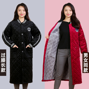 冬季加厚保暖罩衣男女加绒工作服加长款围裙羽绒服护衣外套棉衣