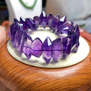 P595 15mm双尖原石水晶手串首饰 天然乌拉圭紫水晶随行单圈手链11