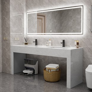 公区卫生间大理石落地洗漱台厕所浴室双人面盆柜组合洗手池可定制