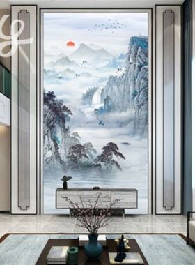 别墅轻奢简约电视背景墙壁纸客厅挑D高复式楼沙发壁布墙纸壁画墙