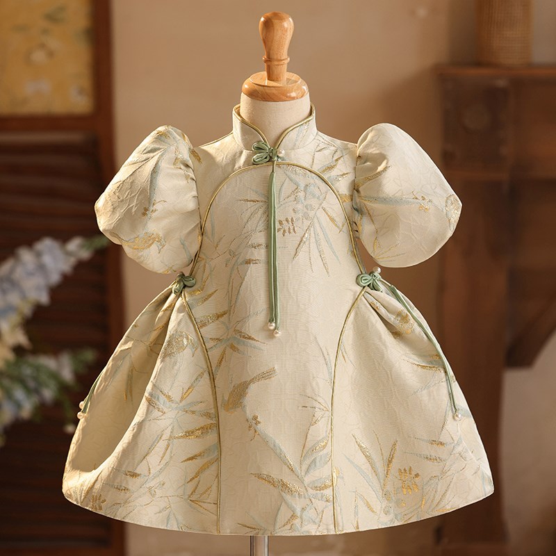 夏季儿童旗袍连衣裙钢琴演出服主持人女童礼服生日周岁晚礼服中式