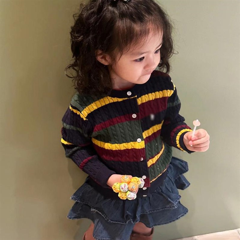 小乐趣丨25男女童精梳棉拼色针织衫 英伦风麻花马标彩色开衫毛衣