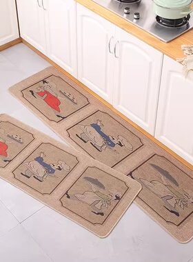 家用亚麻地垫厨房橡胶垫进门垫吸水亚麻地毯卫生间浴室Y防滑进门