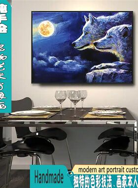 纯手绘波普定制宠物画美式抽象油画猫狗礼物照片T创意现代动物挂