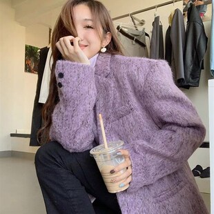 300斤a特大码韩版高级感加厚毛呢西装外套胖mm设计感小众呢子大衣