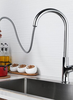 枪灰色厨房洗菜盆抽拉式水龙头家用水槽洗碗S池旋转冷热水龙头