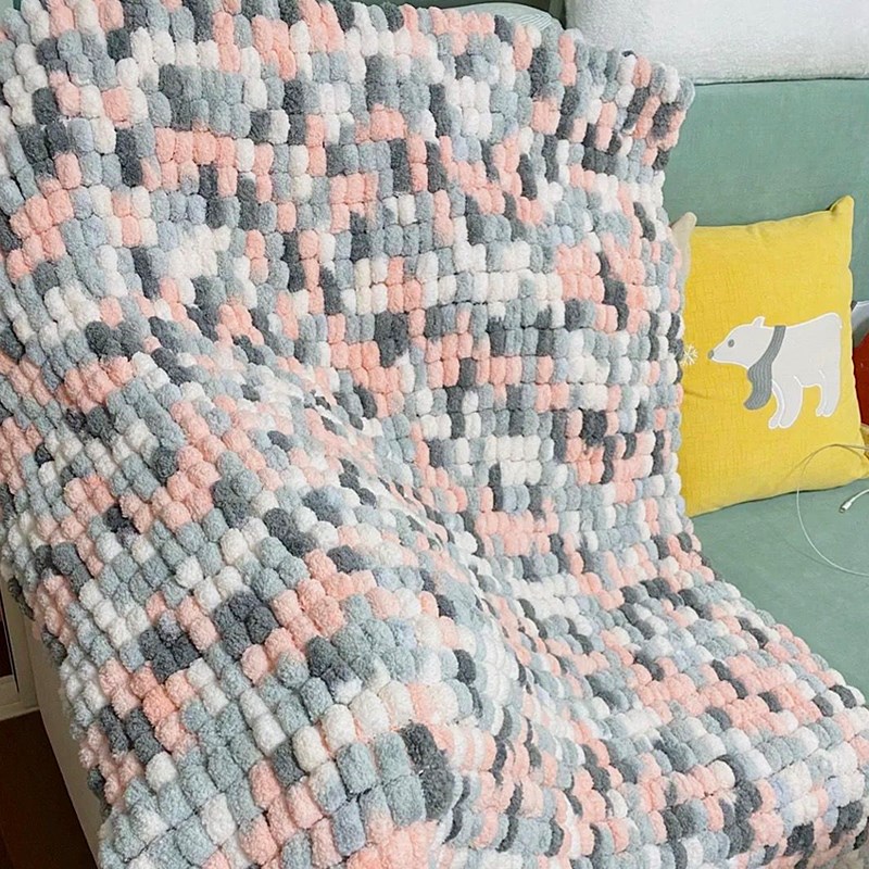 彩色毛线大球球线编织盖毯手工diy毯子冬季针织毛毯自制坐垫地毯