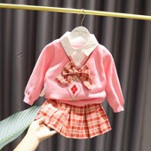 女P婴儿童学院风针织套装 5岁女宝宝毛衣短裙两件套3女童春秋装