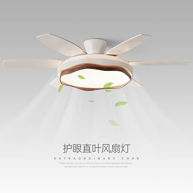 餐厅风扇灯中古风简约创意新款吸顶一体电扇灯静音护眼直叶吊扇灯