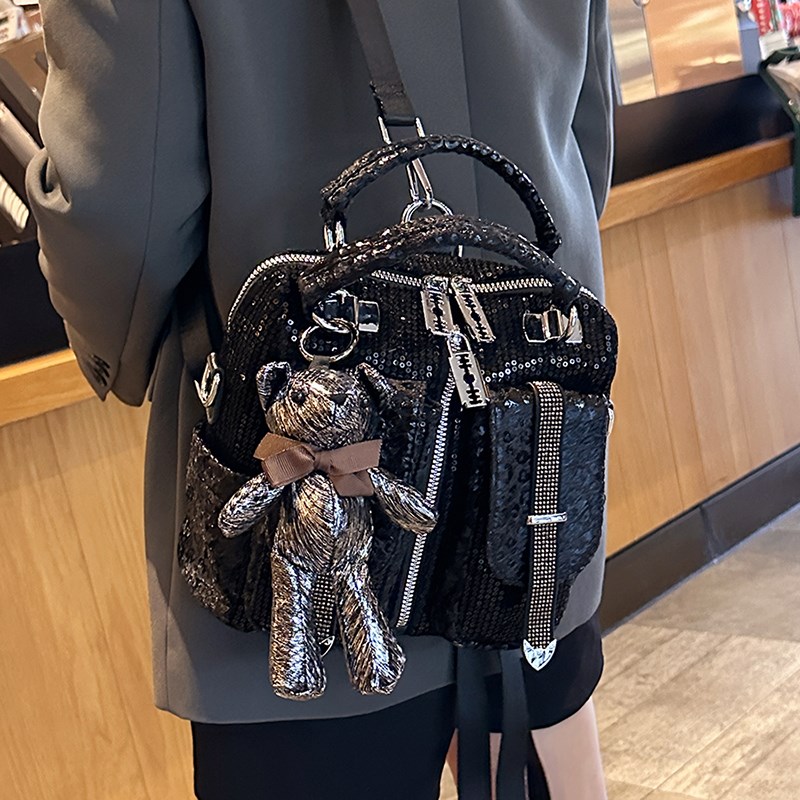 亮片三用背包大容量百搭手提包休闲斜跨烫钻双肩包女2024新款时尚