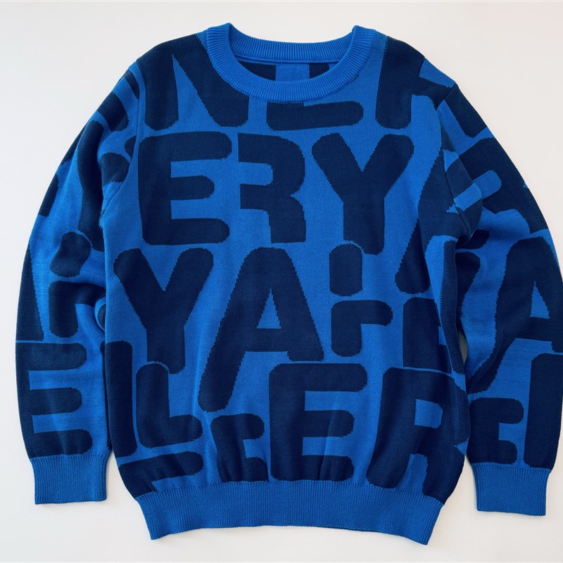 秋冬男中童圆领上衣打底衫针织毛衣双面字母提花舒适防静电纯棉