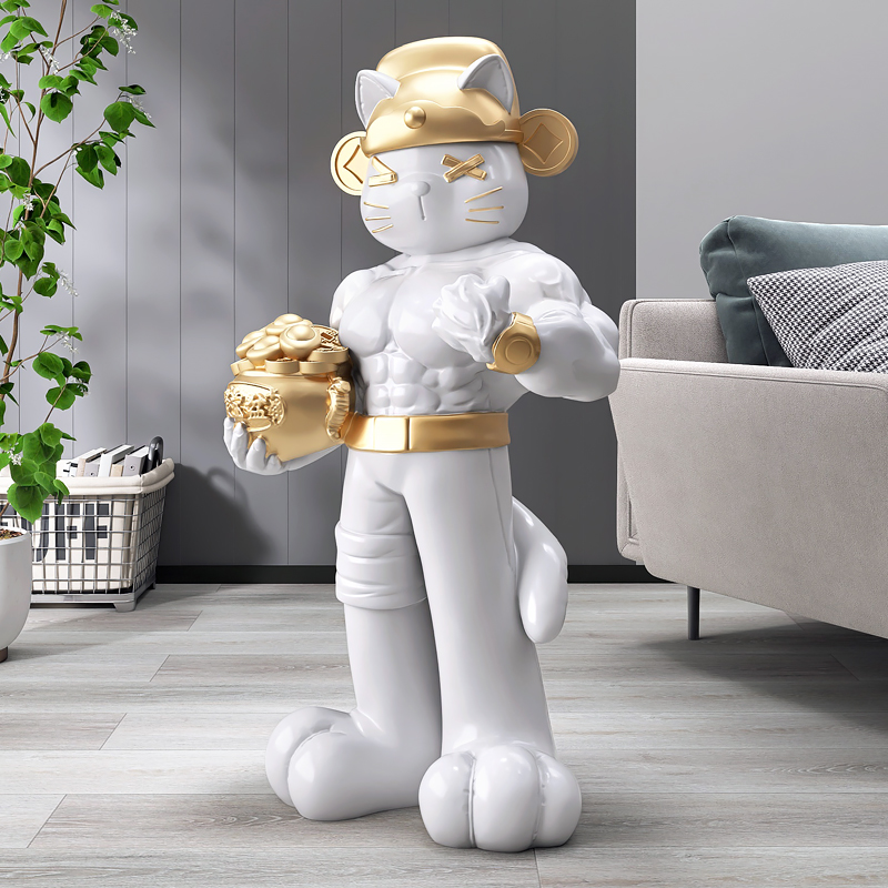 肌肉财神爷招财猫大型落地摆件客厅家居饰品店铺门口乔迁开业礼物