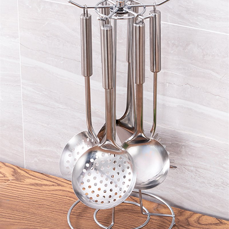 厨房可旋转锅铲置物架汤勺子收纳多E功能台面用品厨具不锈钢挂架