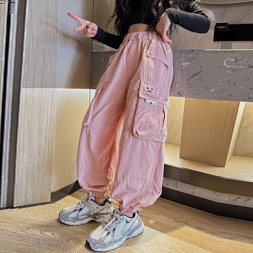 女童裤子春秋款工装裤n2024新款女大童时尚洋气纯棉休闲裤儿童春