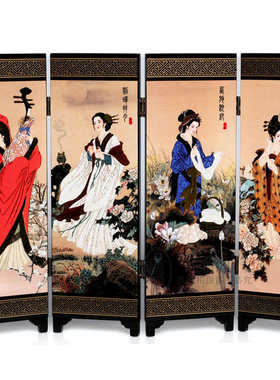扇漆器小商e务礼品4家居装饰屏风摆件办公中国四大美女特色工艺品