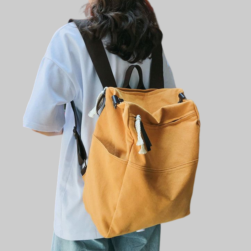 花曦家 帆布包女休闲两用书包通勤布包大容量短途旅行揹包双肩包