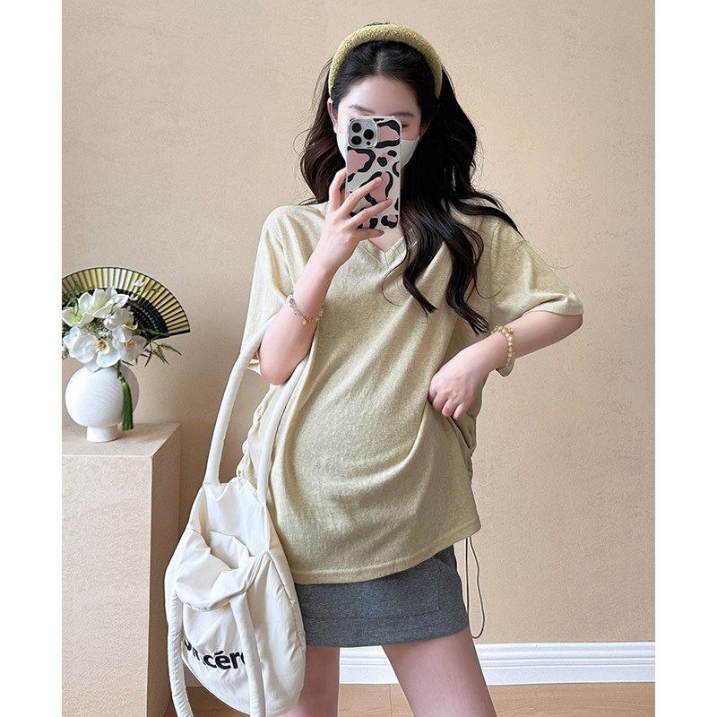 韩版孕妇装2025新款棉质短袖t恤女夏季纯色甜美圆领宽松薄款上衣