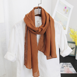 纯色棉麻围巾女春秋薄款文艺春秋短款披肩空调护颈小围Y脖韩版纱