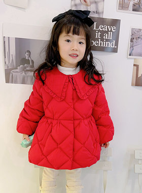 婴儿羽绒外套中长版中小童女童裙型羽绒服洋派冬季保暖外套22217
