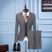 男士 正装 春秋修身 男职业装 三件套新郎婚礼服结婚伴郎西装 西服套装
