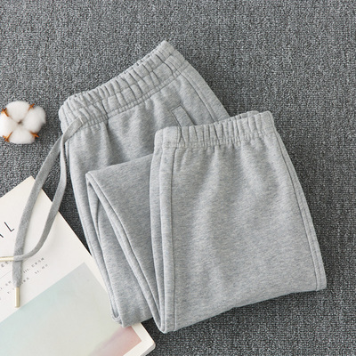 浅灰色纯棉卫裤男士360G春秋宽松束口长裤潮流全棉休闲运动裤男