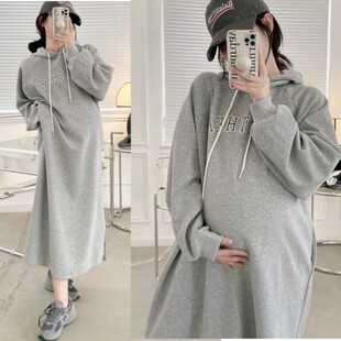 孕妇秋冬装卫衣长版洋装时尚休闲2023显瘦女春秋U季加绒连帽宽松