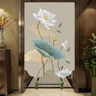 玄关卧室厨房卫生间防水半截莲y花布门帘屏风隔断帘遮挡帘子新中