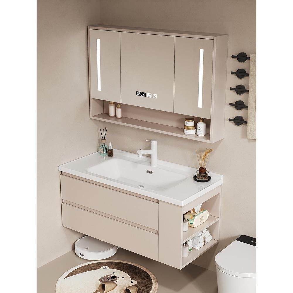 现代简约陶瓷一体盆浴室柜组合洗手洗脸盆柜卫浴套装卫生间洗漱台